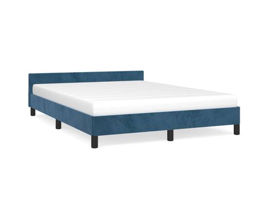 Cadru de pat cu tăblie, albastru închis, 140x200 cm, catifea, 2 image