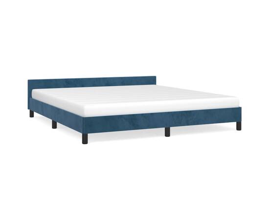 Cadru de pat cu tăblie, albastru închis, 180x200 cm, catifea, 2 image