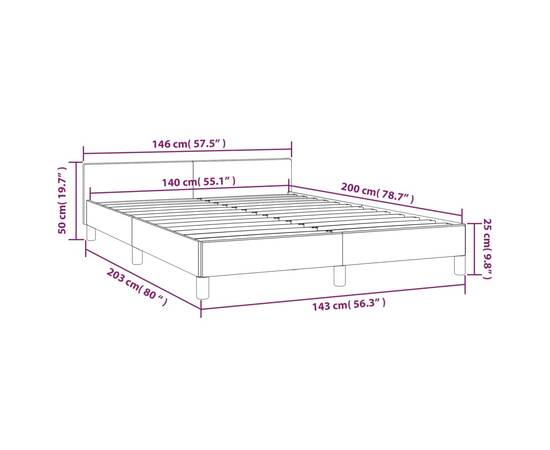 Cadru de pat cu tăblie, gri deschis, 140x200 cm, catifea, 9 image