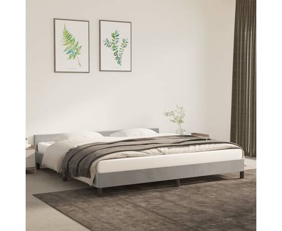 Cadru de pat cu tăblie, gri deschis, 200x200 cm, catifea