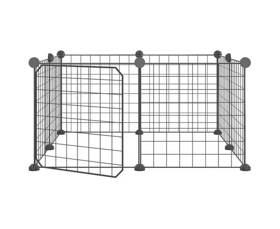 Cușcă animale de companie cu ușă, 8 panouri, negru 35x35cm oțel, 2 image