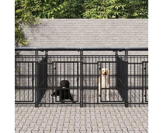 Padoc pentru câini de exterior cu acoperiș, 11,26 m², oțel