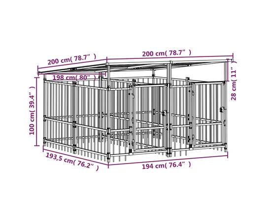 Padoc pentru câini de exterior cu acoperiș, 3,75 m², oțel, 7 image