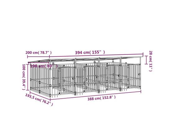 Padoc pentru câini de exterior cu acoperiș, 7,51 m², oțel, 7 image