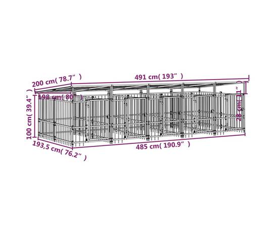 Padoc pentru câini de exterior cu acoperiș, 9,38 m², oțel, 7 image