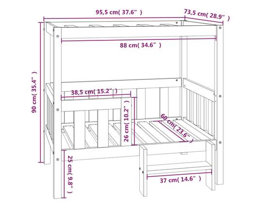 Pat pentru câini, alb, 95,5x73,5x90 cm, lemn masiv de pin, 8 image