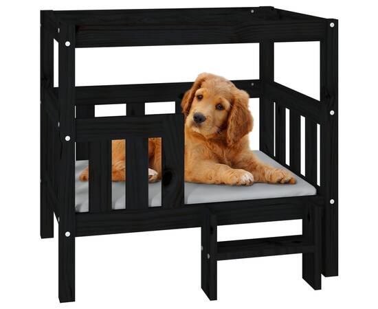 Pat pentru câini, negru, 75,5x63,5x70 cm, lemn masiv de pin, 4 image