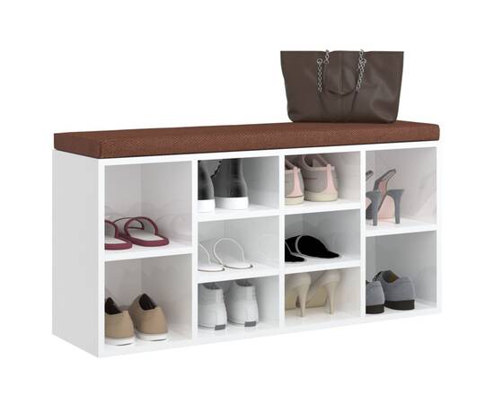 Bancheta pantofar, alb extralucios, 103x30x48 cm, lemn compozit, 3 image