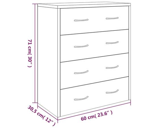Servantă cu 4 sertare, alb extralucios, 60x30,5x71 cm, 7 image
