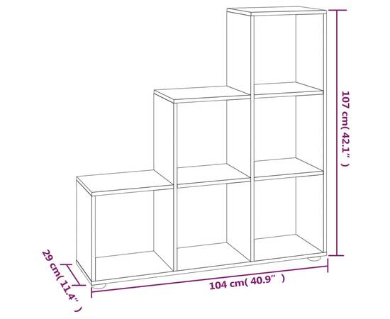 Bibliotecă în trepte, gri beton, 107 cm, lemn compozit, 7 image