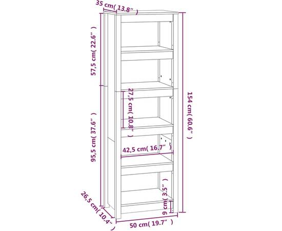 Bibliotecă, maro miere, 50x35x154 cm, lemn masiv de pin, 8 image