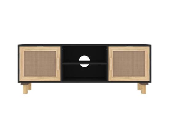 Comodă tv, negru, 105x30x40 cm lemn masiv pin și ratan natural, 4 image