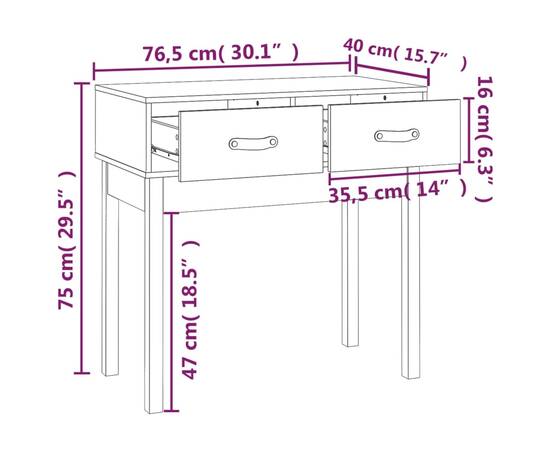 Masă consolă, 76,5x40x75 cm, lemn masiv de pin, 9 image