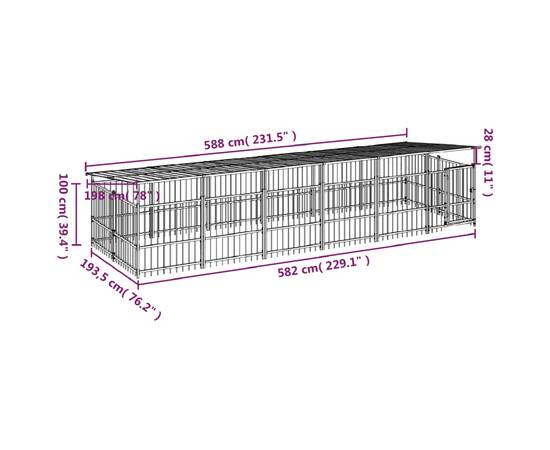 Padoc pentru câini de exterior cu acoperiș, 11,26 m², oțel, 7 image