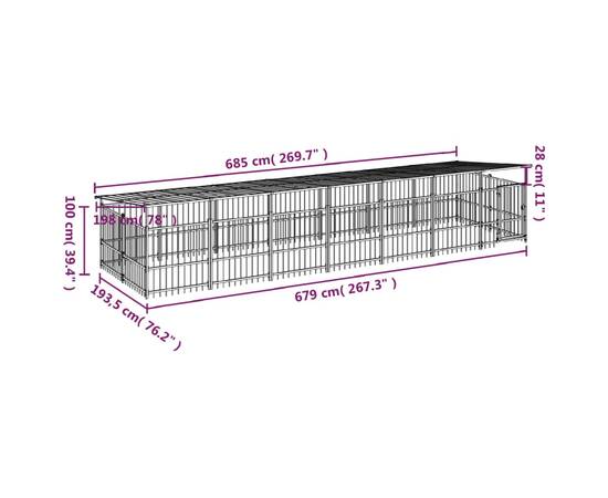 Padoc pentru câini de exterior cu acoperiș, 13,14 m², oțel, 7 image