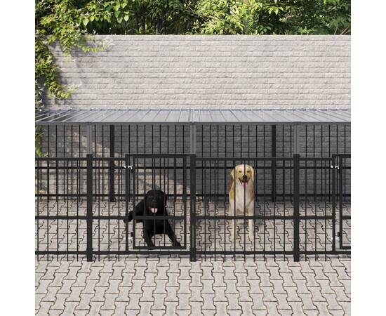 Padoc pentru câini de exterior cu acoperiș, 15,02 m², oțel