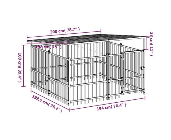 Padoc pentru câini de exterior cu acoperiș, 3,75 m², oțel, 7 image