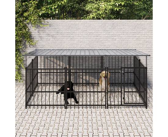 Padoc pentru câini de exterior cu acoperiș, 5,63 m², oțel