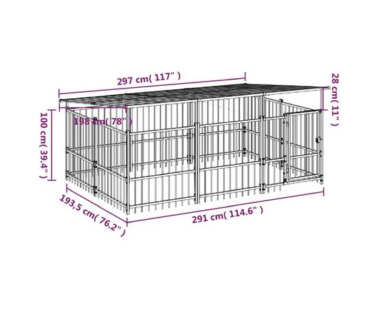 Padoc pentru câini de exterior cu acoperiș, 5,63 m², oțel, 7 image