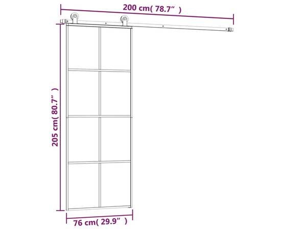 Ușă glisantă cu set feronerie, 76x205 cm, sticlă esg/aluminiu, 8 image