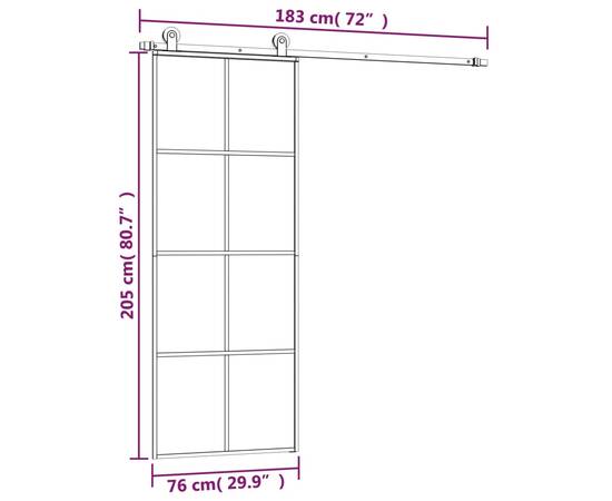 Ușă glisantă cu set feronerie, 76x205 cm, sticlă esg/aluminiu, 8 image