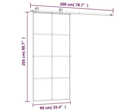 Ușă glisantă cu set feronerie, 90x205 cm, sticlă esg/aluminiu, 8 image