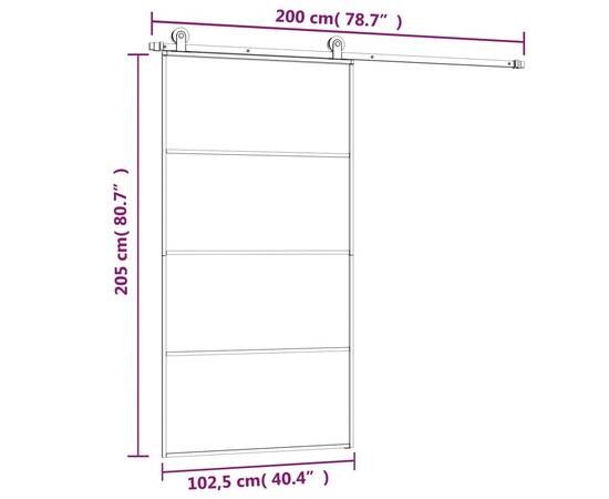 Ușă glisantă cu set feronerie 102,5x205 cm sticlă esg/aluminiu, 8 image