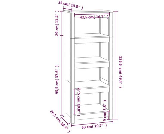 Bibliotecă, 50x35x125,5 cm, lemn masiv de pin, 8 image