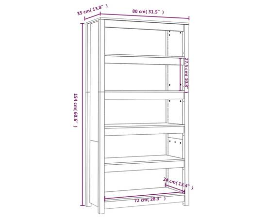 Bibliotecă, maro miere, 80x35x154 cm, lemn masiv de pin, 8 image