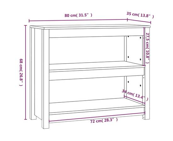 Bibliotecă, maro miere, 80x35x68 cm, lemn masiv de pin, 8 image