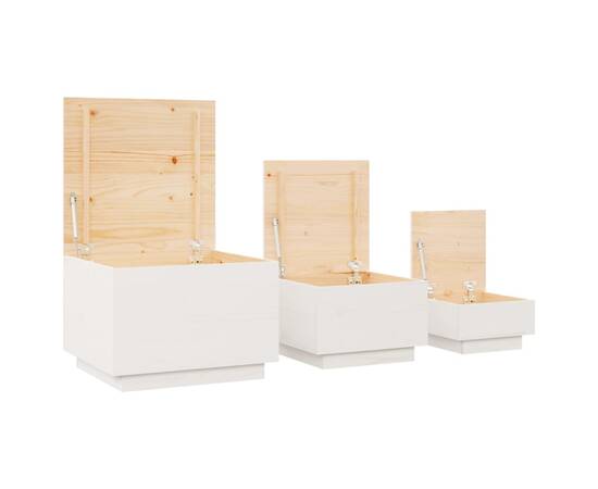 Cutii de depozitare cu capace, 3 buc., alb, lemn masiv de pin, 6 image