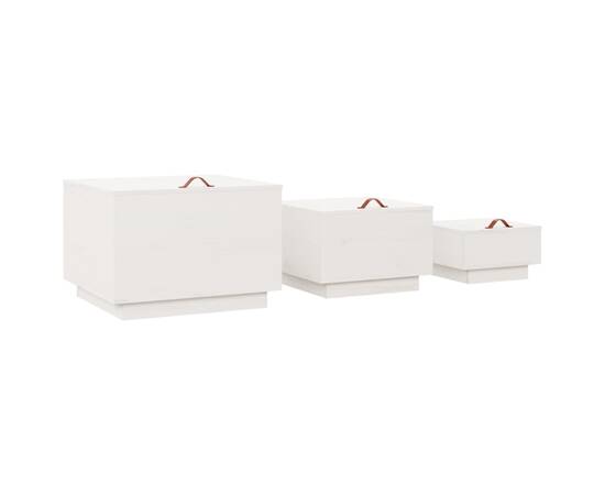 Cutii de depozitare cu capace, 3 buc., alb, lemn masiv de pin, 5 image