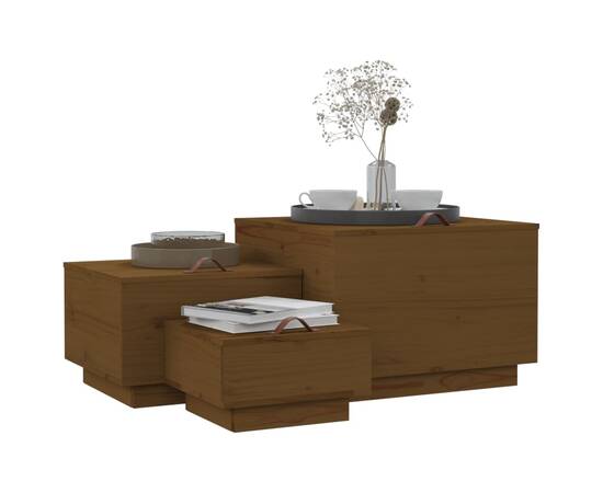 Cutii de depozitare cu capace 3 buc. maro miere lemn masiv pin, 4 image