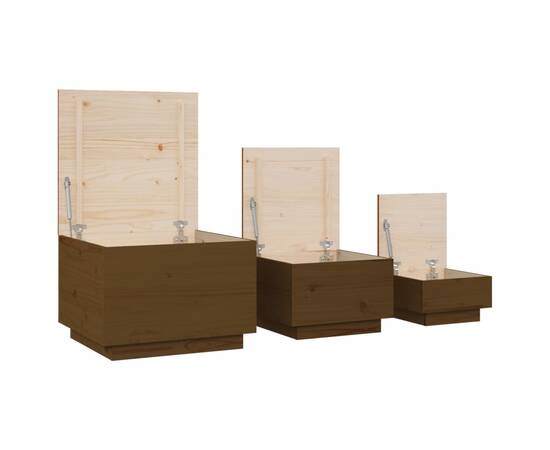 Cutii de depozitare cu capace 3 buc. maro miere lemn masiv pin, 6 image