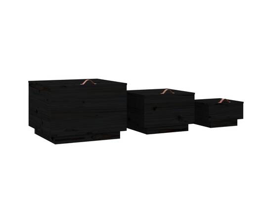 Cutii de depozitare cu capace 3 buc. negru lemn masiv de pin, 5 image