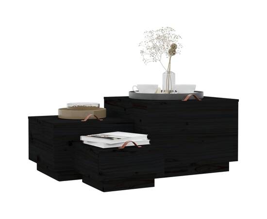 Cutii de depozitare cu capace 3 buc. negru lemn masiv de pin, 4 image