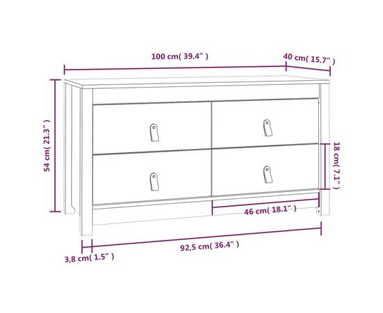 Dulap lateral, gri, 100x40x54 cm, lemn masiv de pin, 10 image