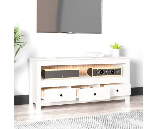 Comodă tv, alb, 114x35x52 cm, lemn masiv de pin, 3 image