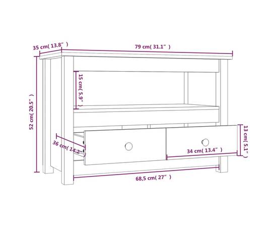 Comodă tv, alb, 79x35x52 cm, lemn masiv de pin, 10 image