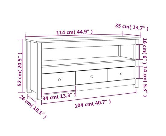 Comodă tv, gri, 114x35x52 cm, lemn masiv de pin, 10 image