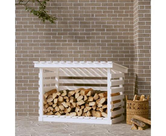 Rastel pentru lemne de foc, alb, 108x73x79 cm, lemn masiv pin
