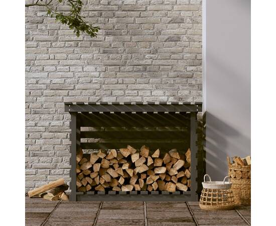 Rastel pentru lemne de foc, gri, 108x73x79 cm, lemn masiv pin, 3 image