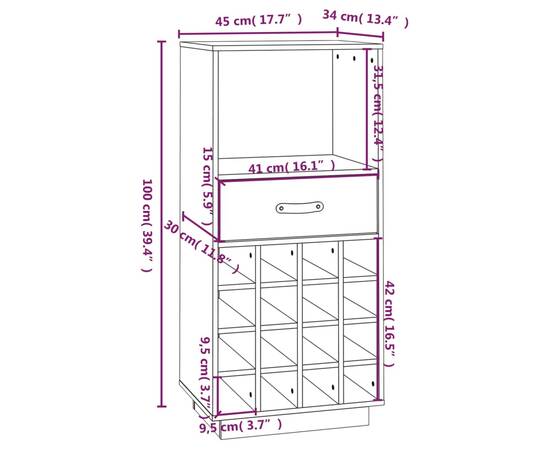 Dulap de vinuri, 45x34x100 cm, lemn masiv de pin, 9 image
