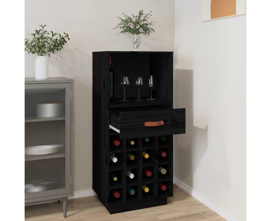 Dulap de vinuri, negru, 45x34x100 cm, lemn masiv de pin, 3 image