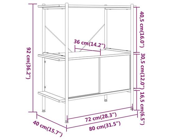 Unitate rafturi cu 3 niveluri și dulap, 80x40x92 cm, oțel/ lemn, 6 image