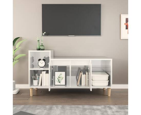 Comodă tv, alb extralucios, 100x35x55 cm, lemn prelucrat, 3 image
