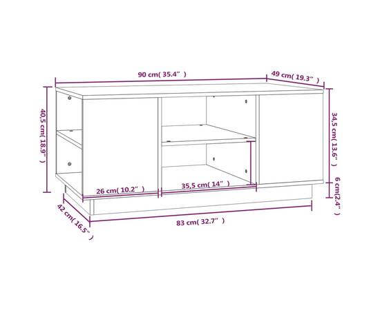 Măsuță de cafea, 90x49x40,5 cm, lemn masiv de pin, 8 image