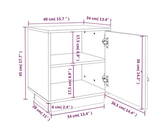 Noptiere, 2 buc., alb, 40x34x45 cm, lemn masiv de pin, 10 image