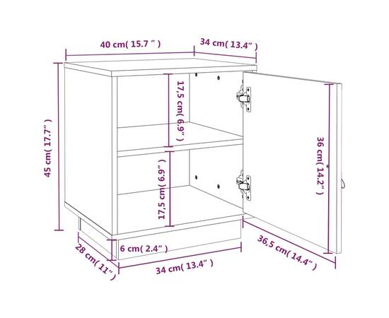 Noptiere, 2 buc., gri, 40x34x45 cm, lemn masiv de pin, 10 image