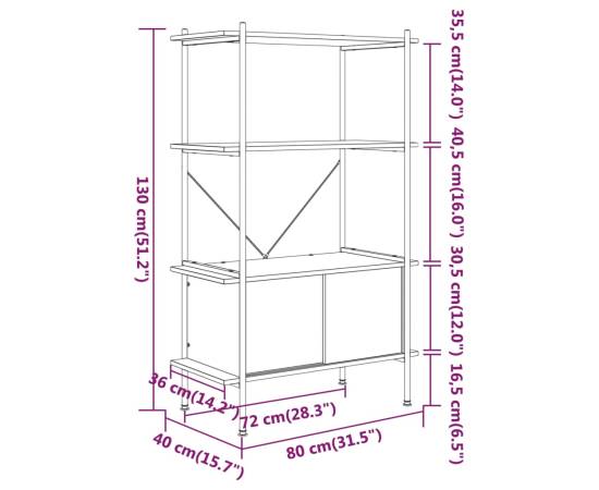 Unitate rafturi cu 4 niveluri și dulap, 80x40x130 cm oțel&lemn, 6 image